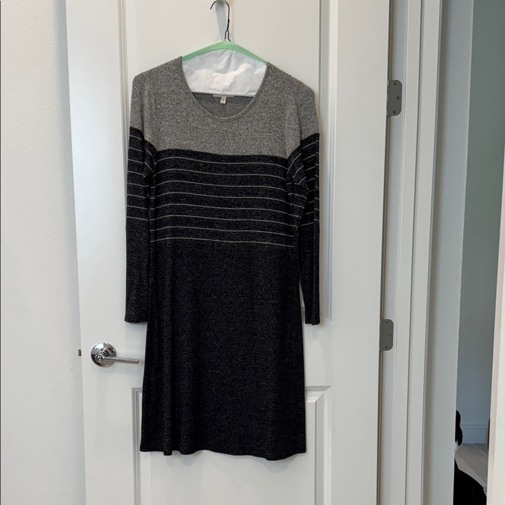 Ella Mara for Anthropologie Long Sleeve Striped Dress in light and dark Gray